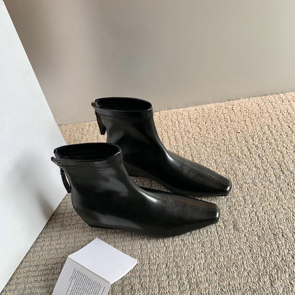 Овчина~ Корейский ретро замшевый универсальный~ 5 см внутреннее увеличение высоты минималистичные ботильоны с квадратным носком и задней молнией женские