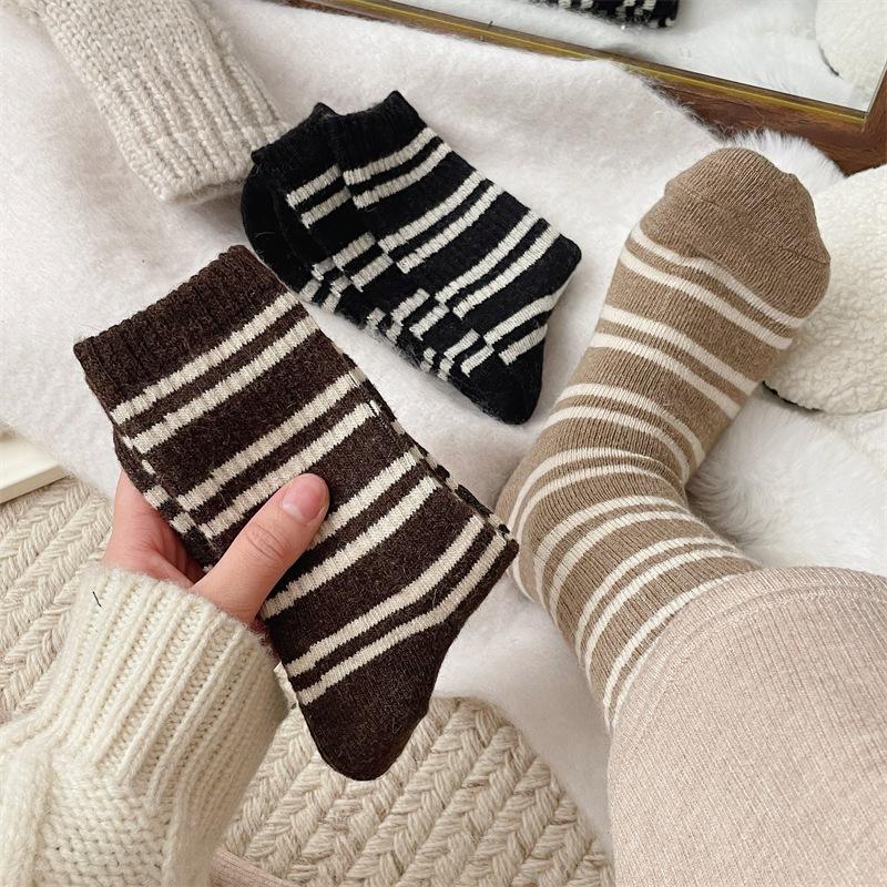 Striped Wool Socks Thermal Thickened Tube Socks Internet Celebrity Socks Retro Stacking Stockings