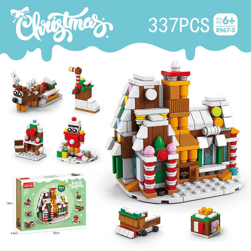 Creative City Winter Village Santa Claus Gingerbread House Christmas Train Reindeer Sleigh Sets Building Blocks Kids Toys Gift