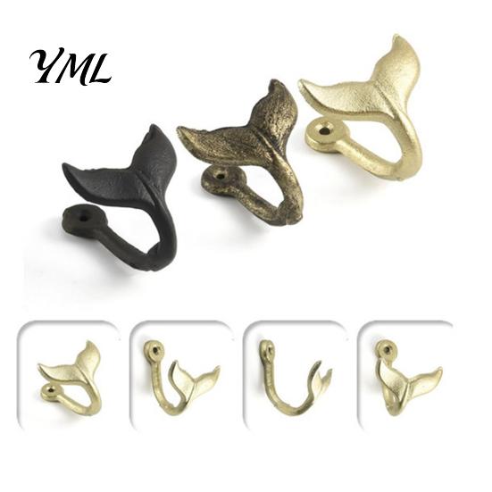 Space Saving Accessory Hooks 4PCS Iron Whale Tail Wall Hooks, Coastal Towel Hangers, Decorative Mounted for Towels Keys And Bags Decor Bathroom