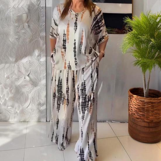 Женский комплект из двух предметов больших размеров, летний повседневный, с круглым вырезом и коротким рукавом