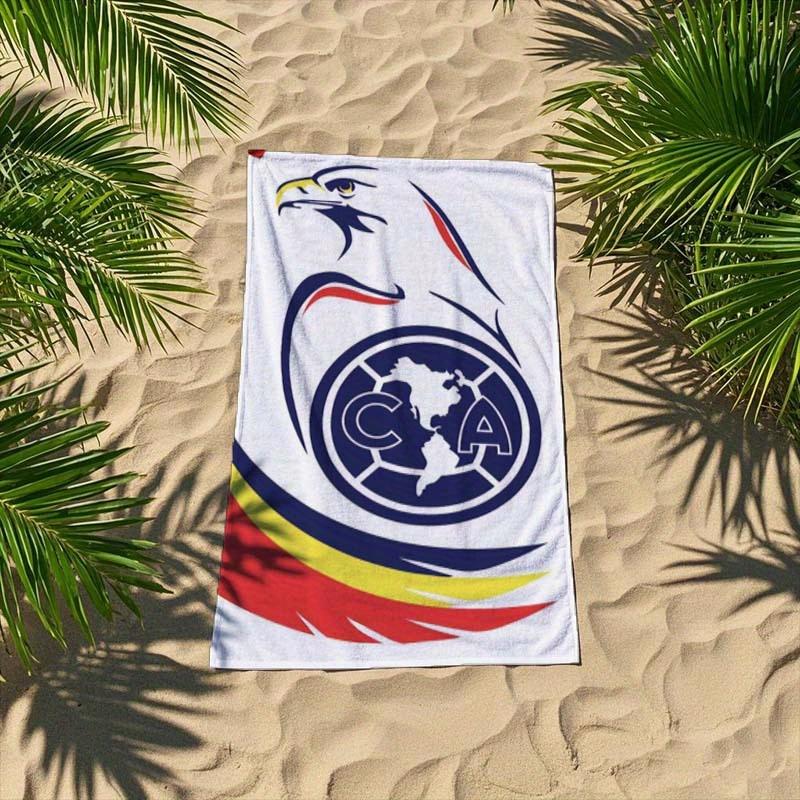 1 шт. Пляжное полотенце с логотипом-орлом Club America Aguilas - Яркий синий, красный, желтый и белый Полиэстер, Современный прямоугольный дизайн