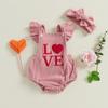 Baby Girl Romper Overalls Casual Valentine's Day Letter Embroidery Jumpsuit and Headband Set Fashion Clothes Outfits