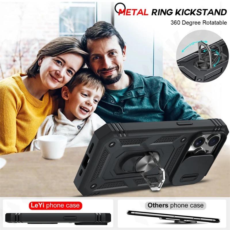 Case For iPhone 15 14 13 12 11 Pro XS Max XR 8 7 Plus Camera Slide Military Grade Armor Protection 360 Degree Rotate Armor Cover
