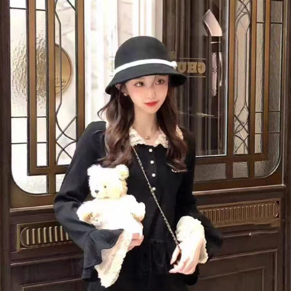 Panama Cap Bowknot Bucket Hat Hepburnesque Felt Formal Hat Elegant Outdoor