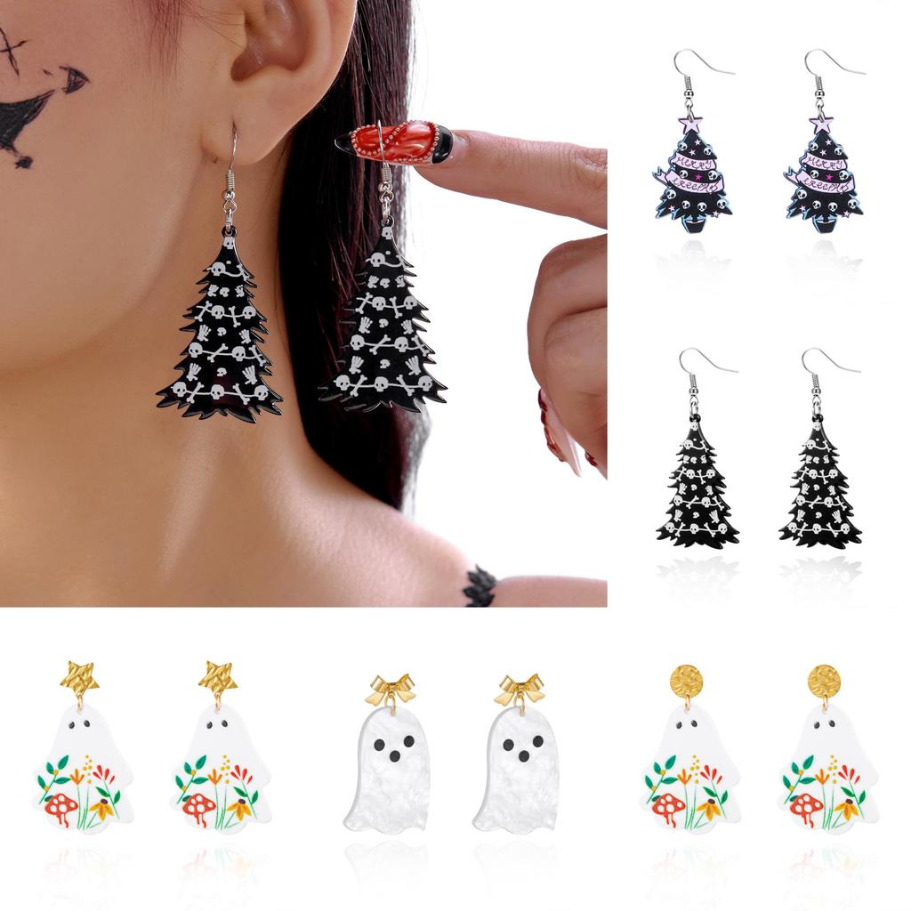 Acrylic Geometric Ghost Dangle Earrings With Electroplated Finish For Stylish Women