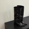 Sheepskin Version~ Black Knee-length Boots Women's Belt Buckle Wedge Pants Boots Retro Temperament Tall Knight Boots