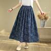 Реальное фото летняя новая литературная свободная юбка с принтом и эластичной талией женская юбка-зонт средней длины