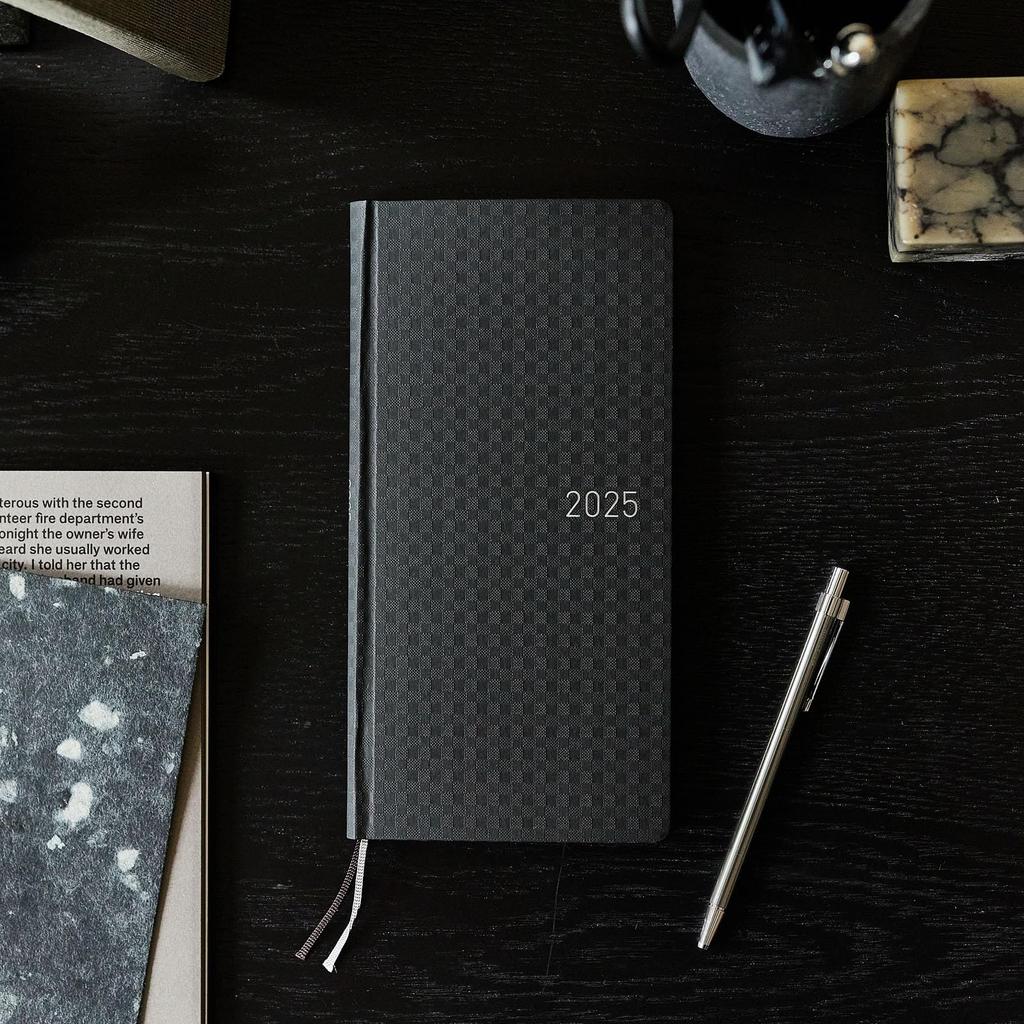 Hobonichi Techo 2025 Weeks Paper Series/Black Gingham, January Start, Weekly Planner, Left, Slim Vertical