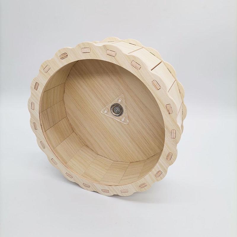 Solid Wood Silent Running Wheel for Hamsters and Hedgehogs - Golden Hamster Toys, Wooden Roller