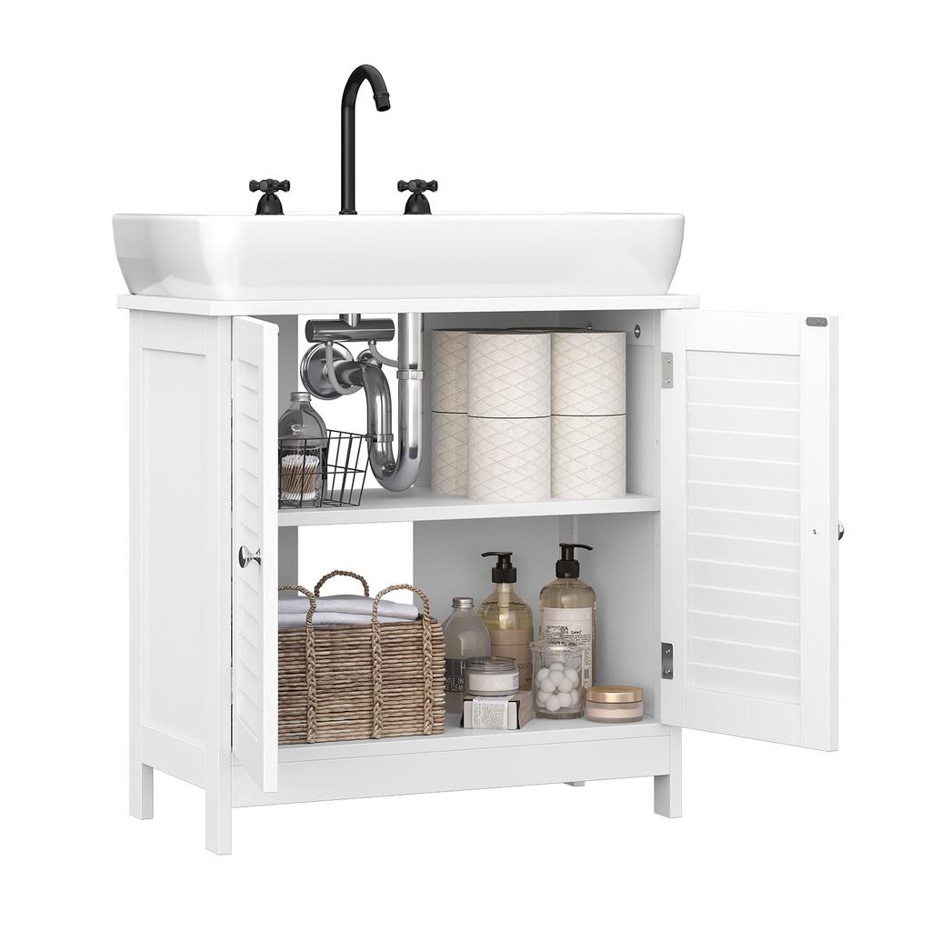 VASAGLE Bathroom Under Sink Cabinet, Floor Cabinet Double Door, 60 x 30 x 60 cm, Storage Unit, Cupboard with 2 Louvered Doors, Adjustable Shelf