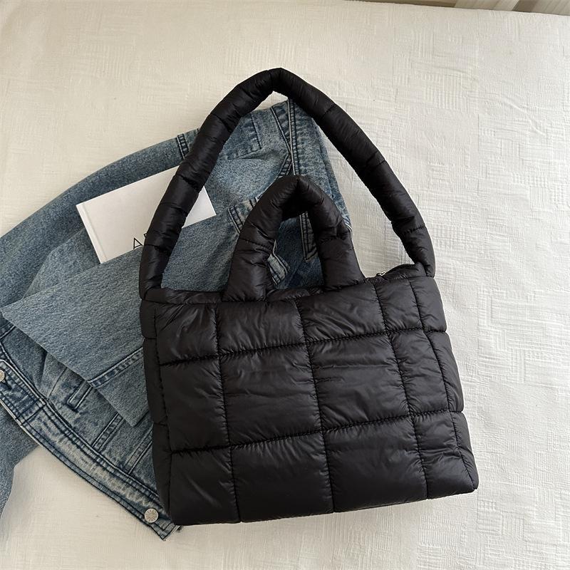Yogodlns Solid Color Shoulder Messenger Bags Large Capacity Lightweight Quilted Totes Down Cotton Padded Puffy Handbags for Women