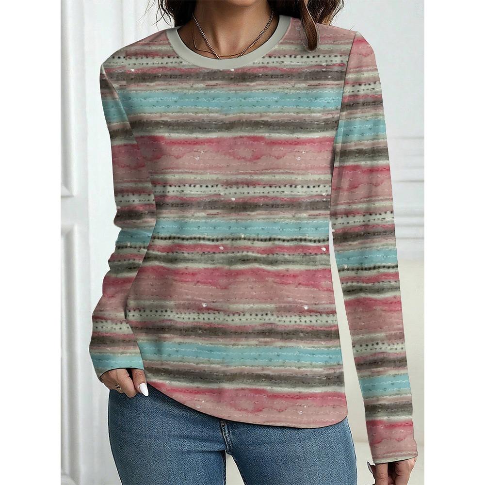 Женская футболка повседневная с длинным рукавом в полоску с принтом круглый вырез женская одежда оверсайз уличная винтажная футболка