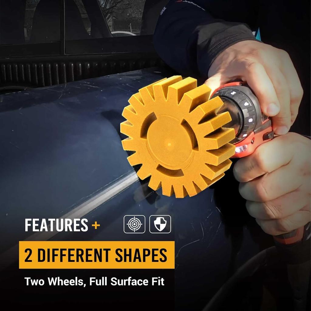 EWK 2 Pcs Serrated + Round Decal Eraser Wheel, Rubber Remover Wheel for Grinder, Ideal for Adhesives, Ptripes, and Decals Removal