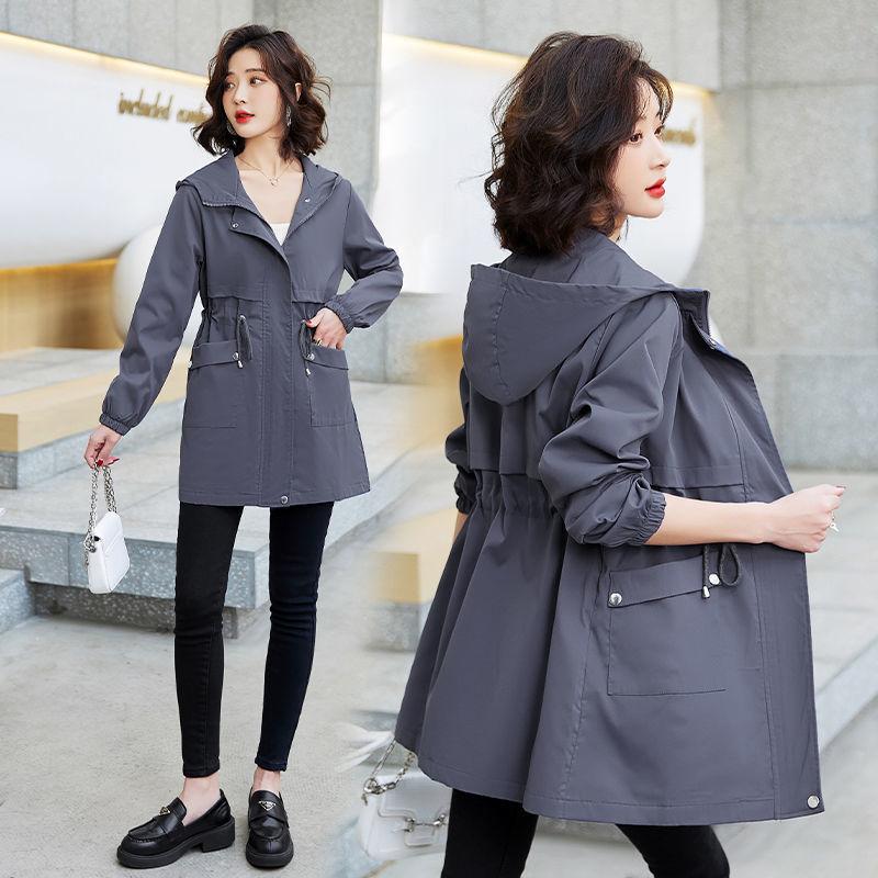 Spring Autumn Thin Windbreaker Jacket for Women Medium To Long New Korean Slim Fit Casual Coat