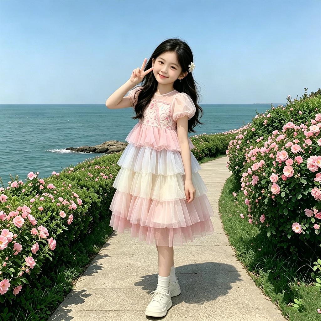 Girls' Gradient Mesh Cake Skirt - Summer 2026