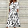 Women's Summer Casual Printed V-Neck Short-Sleeve Swing Dress