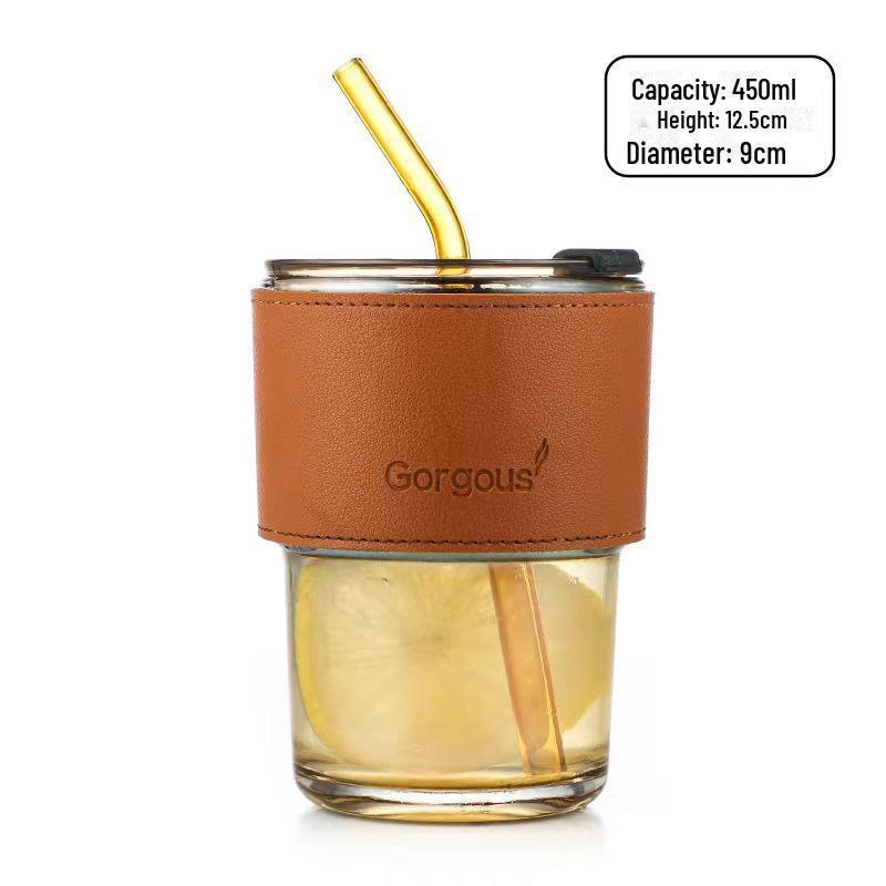 Стакан для воды из бамбукового стекла с крышкой и трубочкой — портативный, стильный и идеальный для студентов