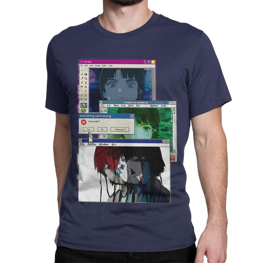 Men Women's Serial Experiments Lain Edit Vintage Pure Cotton Tee Shirt Anime Lwakura Sci Fi Manga T Shirt Clothing Unique