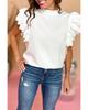White Solid Color Scalloped Ruffle Sleeve Top