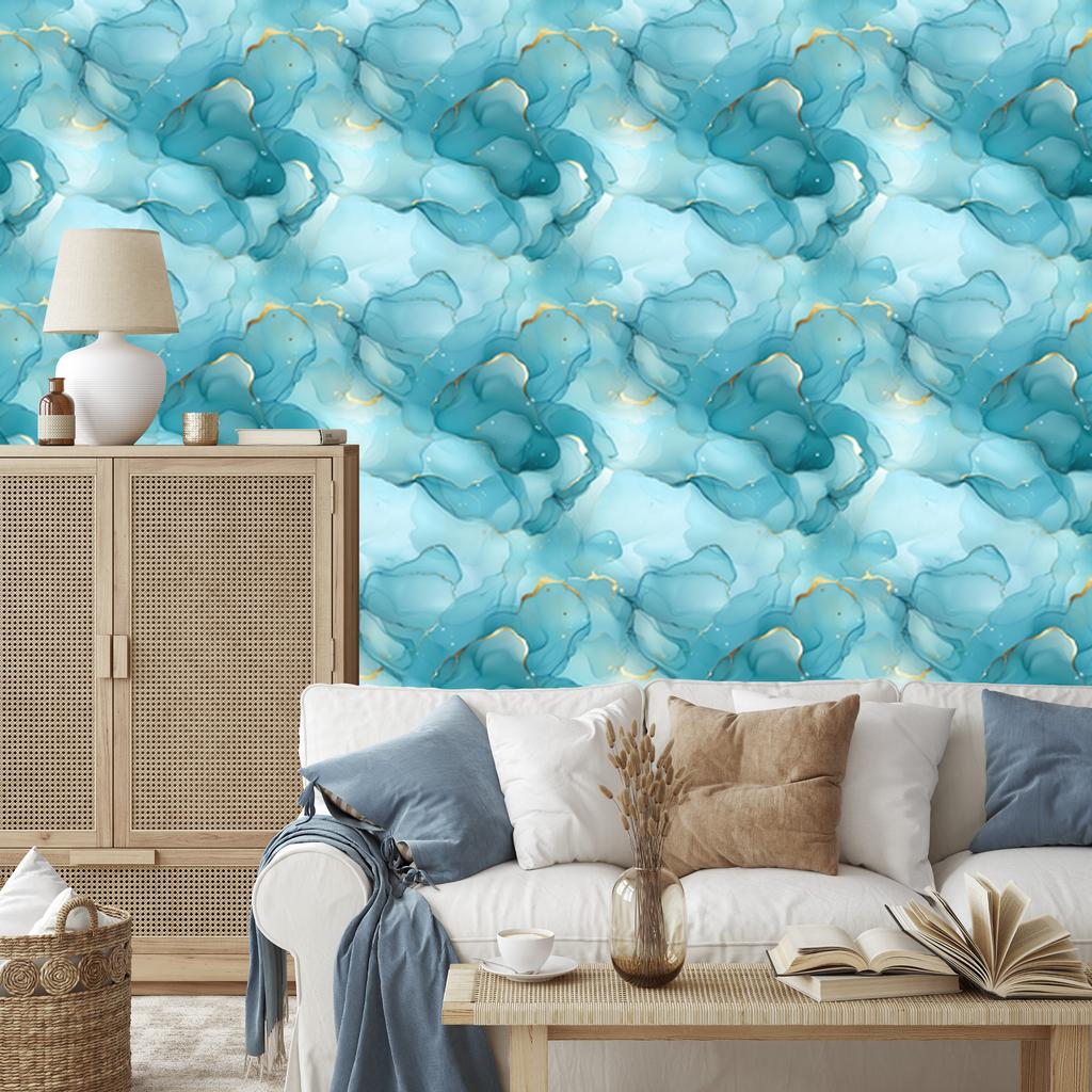 Wallpaper Ink turquoise, celadon, sea green and green 50x1000