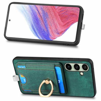 Для Samsung Galaxy S24 FE Магнитный чехол Держатель для карт Кольцо Подставка Задняя крышка телефона из ПУ кожи