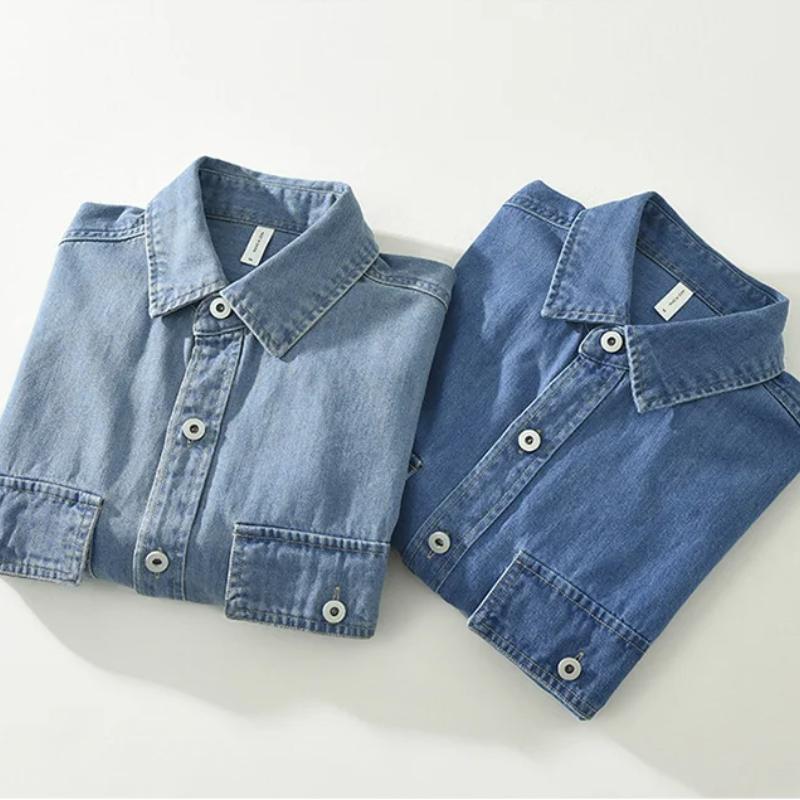 Весенне-осенние джинсовые рубашки с длинными рукавами для мужчин, новая японская модная рабочая одежда, мужские топы с карманами, свободная рубашка из чистого хлопка, повседневная мужская одежда
