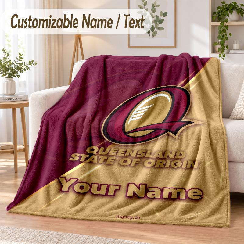 Custom Text Flannel Blanket Queensland Maroons Print Warm Cozy Blanket Home Sofa Bedding
