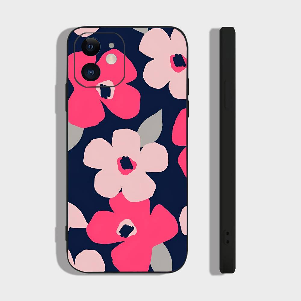 Художественный цветок Для IPhone 13,17,11,12,16,14,15,Plus,Pro Max Мягкий силиконовый черный чехол для телефона