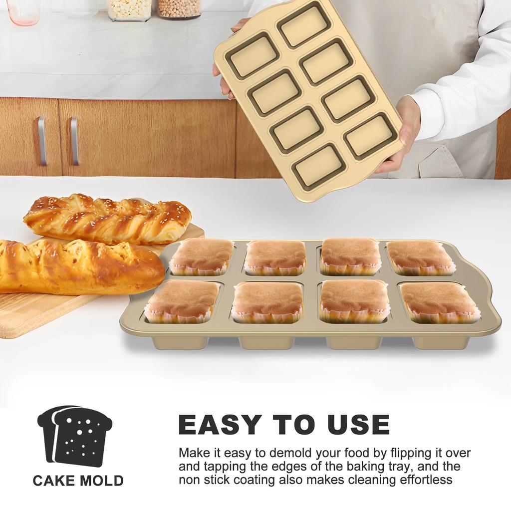 Формы для кексов с антипригарным покрытием, 8 ячеек, форма для мини-хлеба, инструменты для выпечки, прямоугольные противни из углеродистой стали для маленького хлеба, бытовые противни для духовки