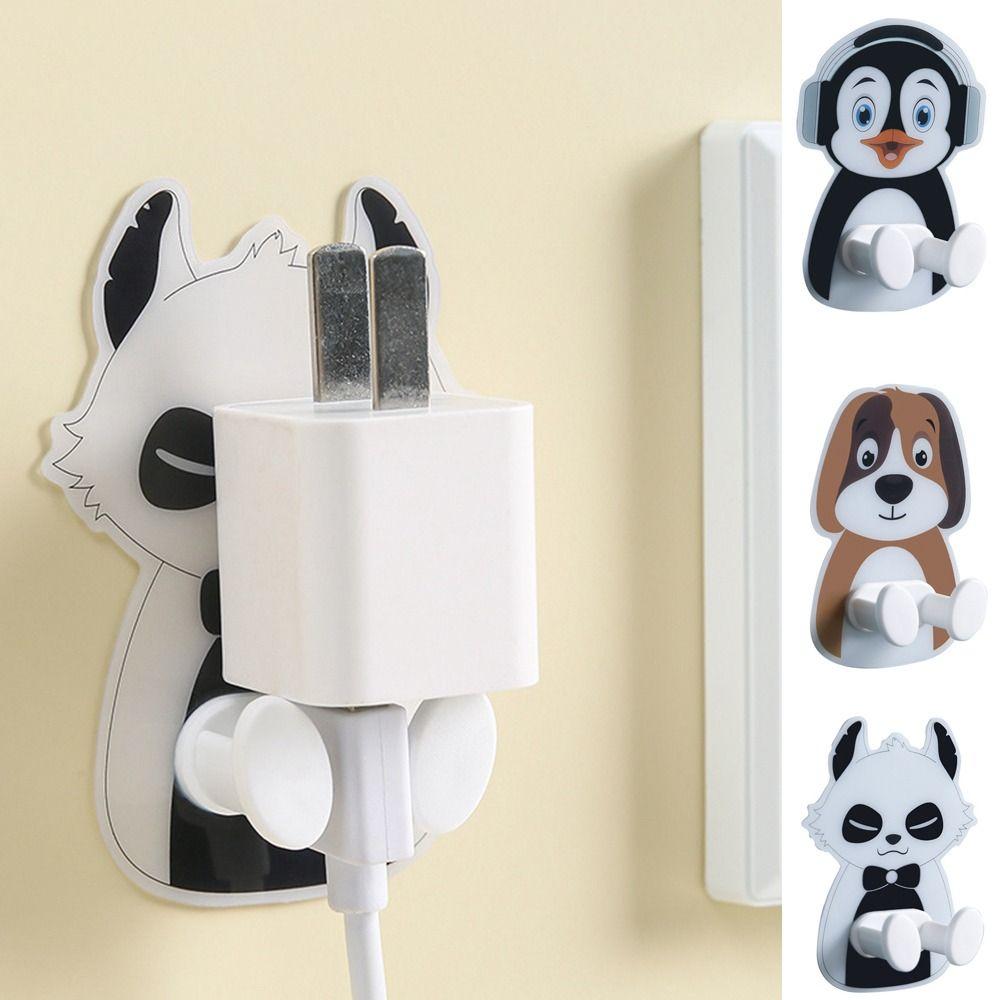 Plastic Cartoon Plug Hanger Self Adhesive Socket Storage Rack Animal Wall Plug Bathroom