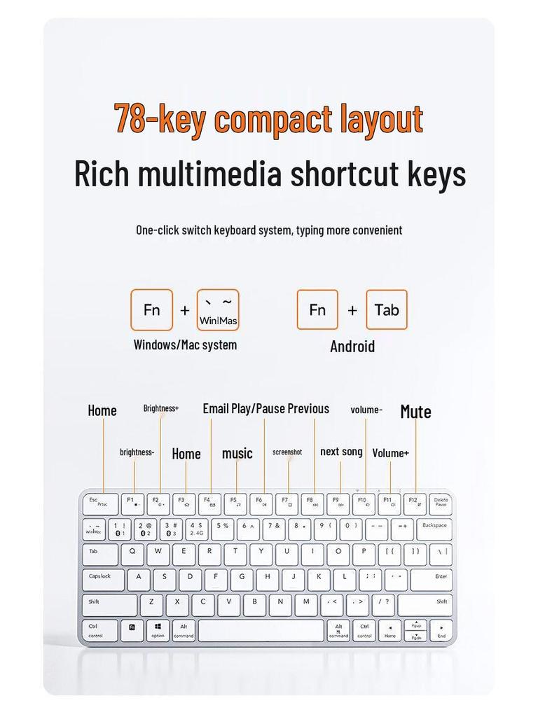 Бесшумная Легкая Беспроводная Bluetooth-клавиатура с Тачпадом для Планшетов и Ноутбуков