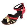 Gengzee Women's Modern Latin Dance Shoes, Adult High Heel, Strap, Ballroom Dance Shoes, Suede Sole, Red, Size 24.0cm