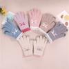 Ins Girly Heart Bow Plush Fingered Gloves Student Cycling Warm Plus Velvet Thickened Touch Screen Knitted Gloves
