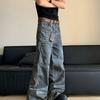 American Y2k Design Scratched Dirty Washed Jeans Women High Street Vintage Wasteland Style Wide Leg Pants Fashion Design Clothes