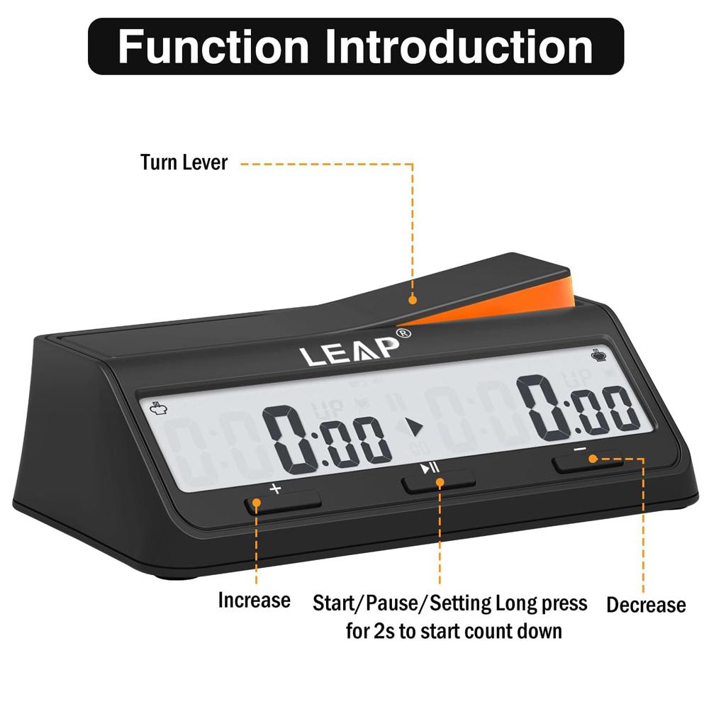 LEAP PQ9917 Chess Clock Digital Chess Timer for Board Game and Chess Timer with Bonus Delay Count Down up Alarm Black/Orange3