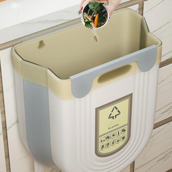 Trash Can Wall-mounted Foldable Space-Saving with Buckle Cabinet Door Wall Hanging Storage Basket Home Supply