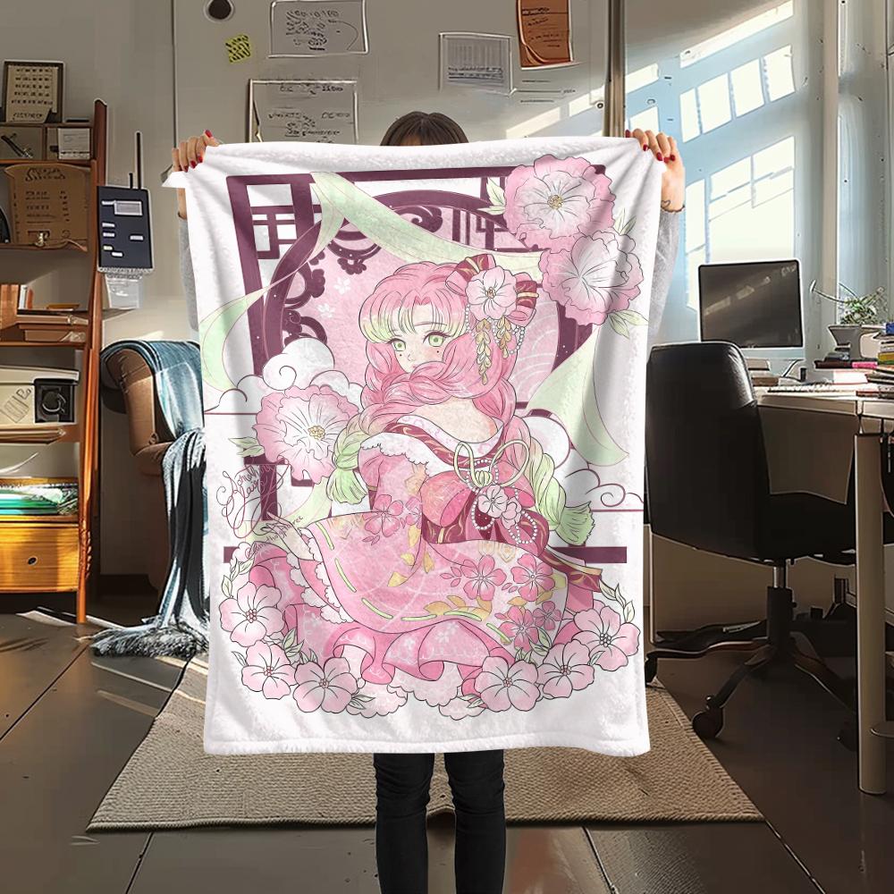 1 шт. Фланелевое одеяло с принтом «Клинок, рассекающий демонов», Высококачественное, Для всех сезонов, Декор для дома, Тепло и уют, Идеально для рождественских подарков