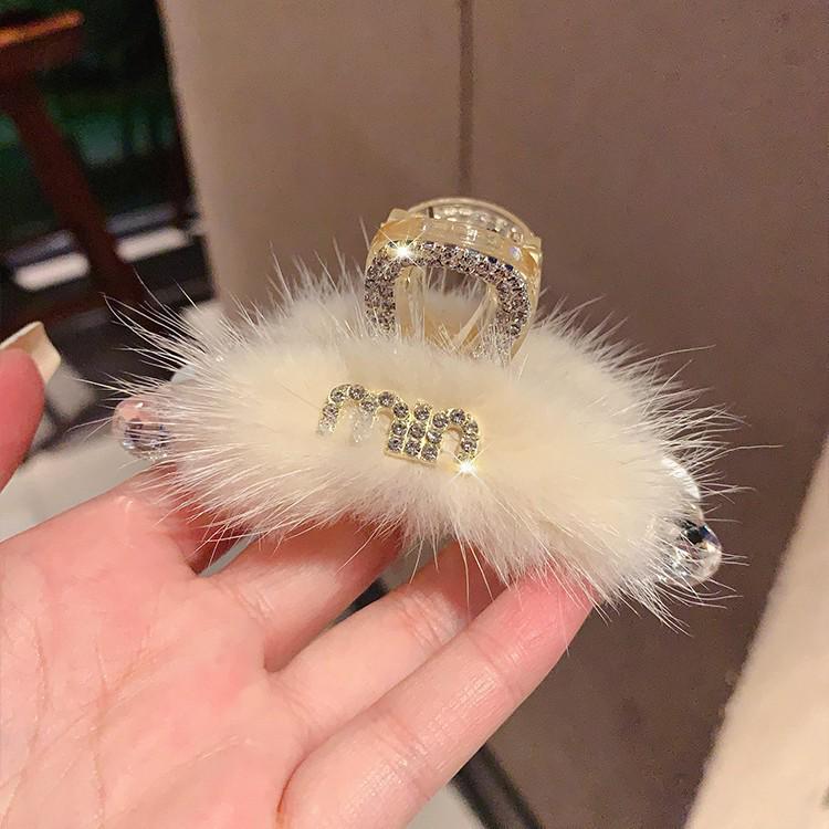 Осень/Зима 2025 Плюшевый мех норки Любовное сердце Стразы Зажим-краб для волос для женщин