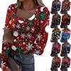 Женская модная футболка с тонким низом, рождественский принт, пуловер с U-образным вырезом и длинными рукавами
