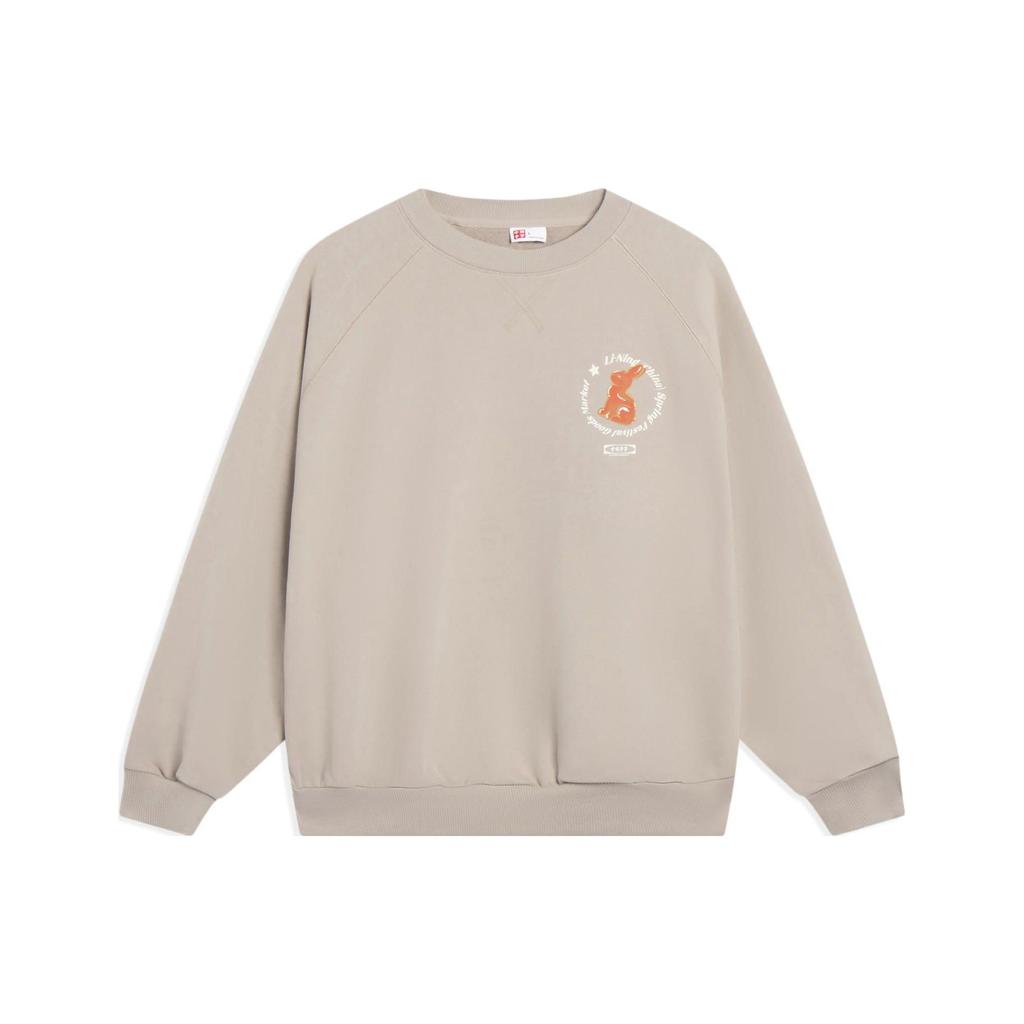 Li-Ning Cartoon Print Logo Embroidered Crewneck Sweatshirt Unisex Tops Goat-Grey AWDT237-2