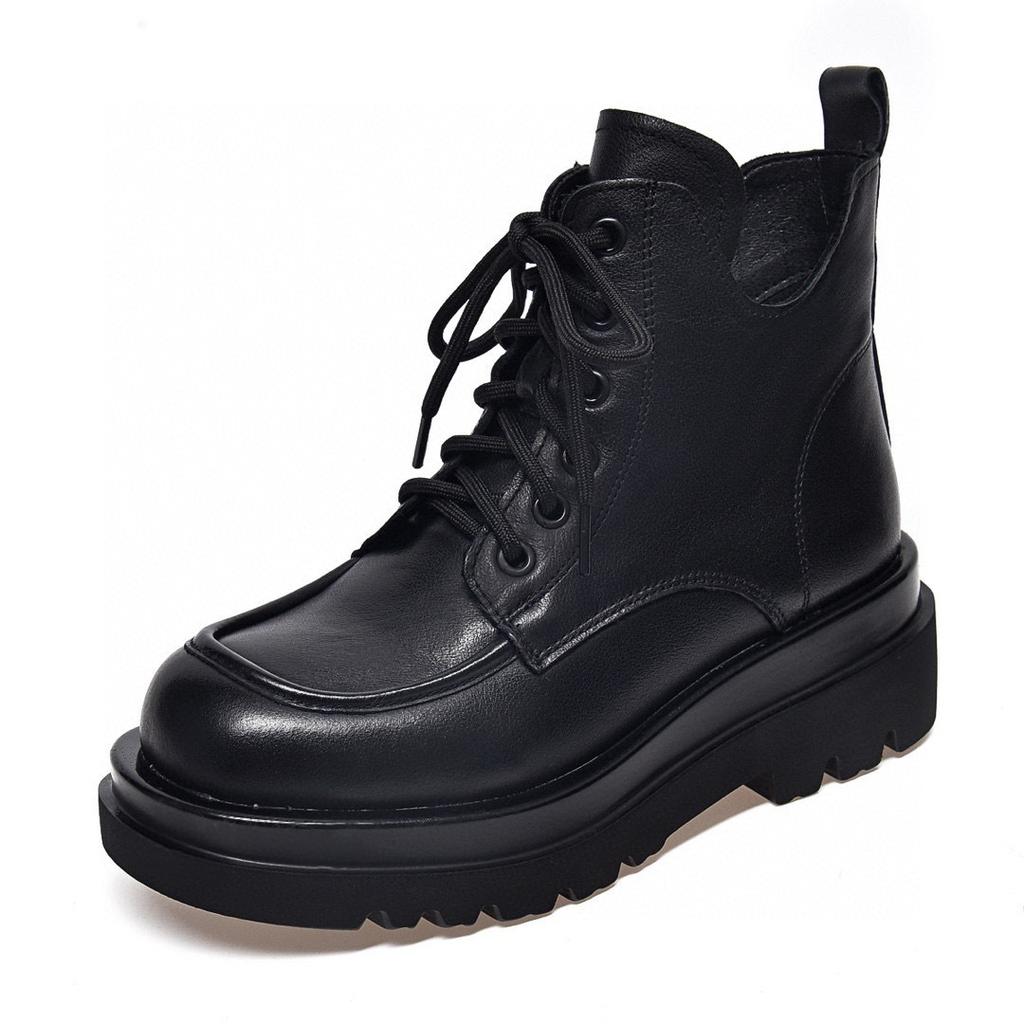 Casual Platform Martin Boots Autumn and Winter New Round Head Lace-up Short Boots First Layer Cowhide Retro Women's Boots Leather Boots