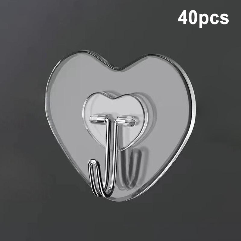 Прозрачные клейкие крючки в форме сердца 20/40/60 шт. Многоразовые пластиковые вешалки без сверления для хранения на стене дома, в общежитии