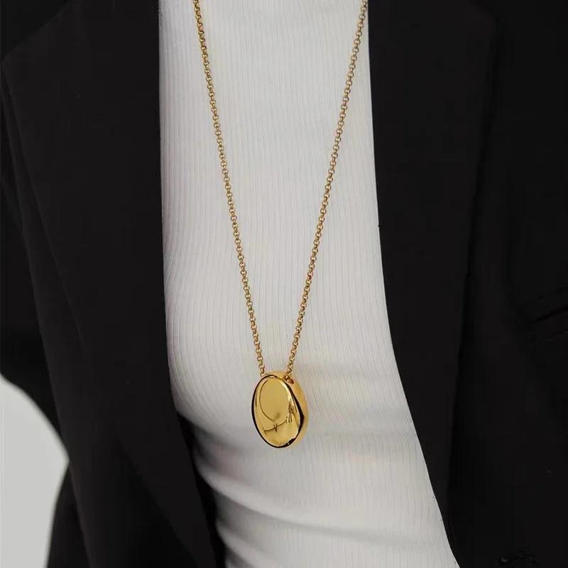 Европейский и американский овальный кулон из нержавеющей стали, золотого цвета, длинное ожерелье, модные ювелирные аксессуары, цепочка для свитера для женщин