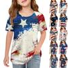 Детская плиссированная футболка с коротким рукавом, летняя футболка с круглым вырезом и принтом «День независимости»