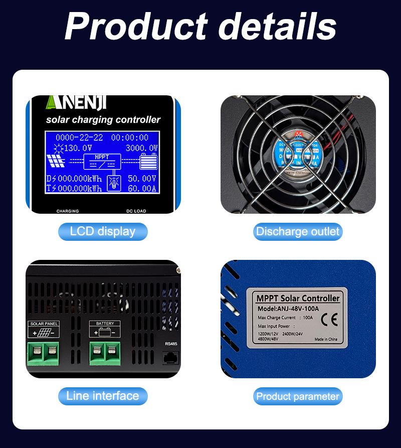 ANENJI 100A MPPT Solar Charging Controller 12V/24V/48V Battery Charger Automatic Maximum Power Tracking Solar Regulator