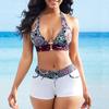 Clothing Tops Summer Women Bikini Printed Deep V Neck Halter Bra Low Rise Micro Shorts Briefs Swimsuit Set