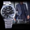 Winner New Top Men's Watch Simple Fashion Men's Automatic Mechanical Strap Calendar Silver Stainless Steel Strap PU Strap
