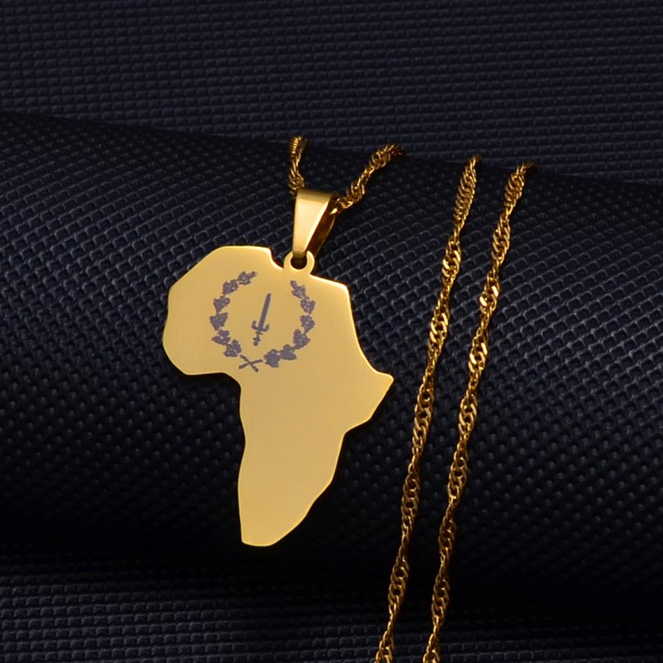Anniyo African American Heritage Flag Pendant Necklaces for Women Girls Jewelry Africa Maps #256221