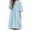 Women's Summer Solid Color Short Sleeved Pleated Round Neck Large Hem Dress